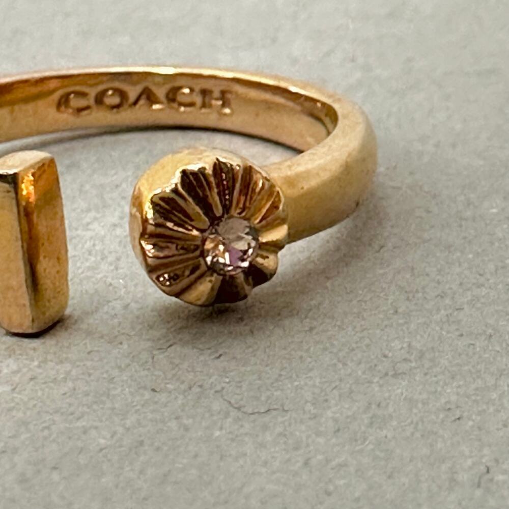 Coach H initial gold tone cubic zirconia open cuff stackable ring - Picture 5 of 11